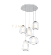 SOSPENSIONE BIANCO 5 LUCI TONDA VETRI 1X ALPHA + 2X BETA + 2X GAMMA TRASPARENTI 1176BI-S5 T ABG-TR