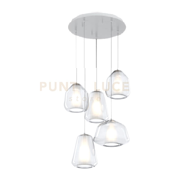 SOSPENSIONE BIANCO 5 LUCI TONDA VETRI 1X ALPHA + 2X BETA + 2X GAMMA TRASPARENTI 1176BI-S5 T ABG-TR