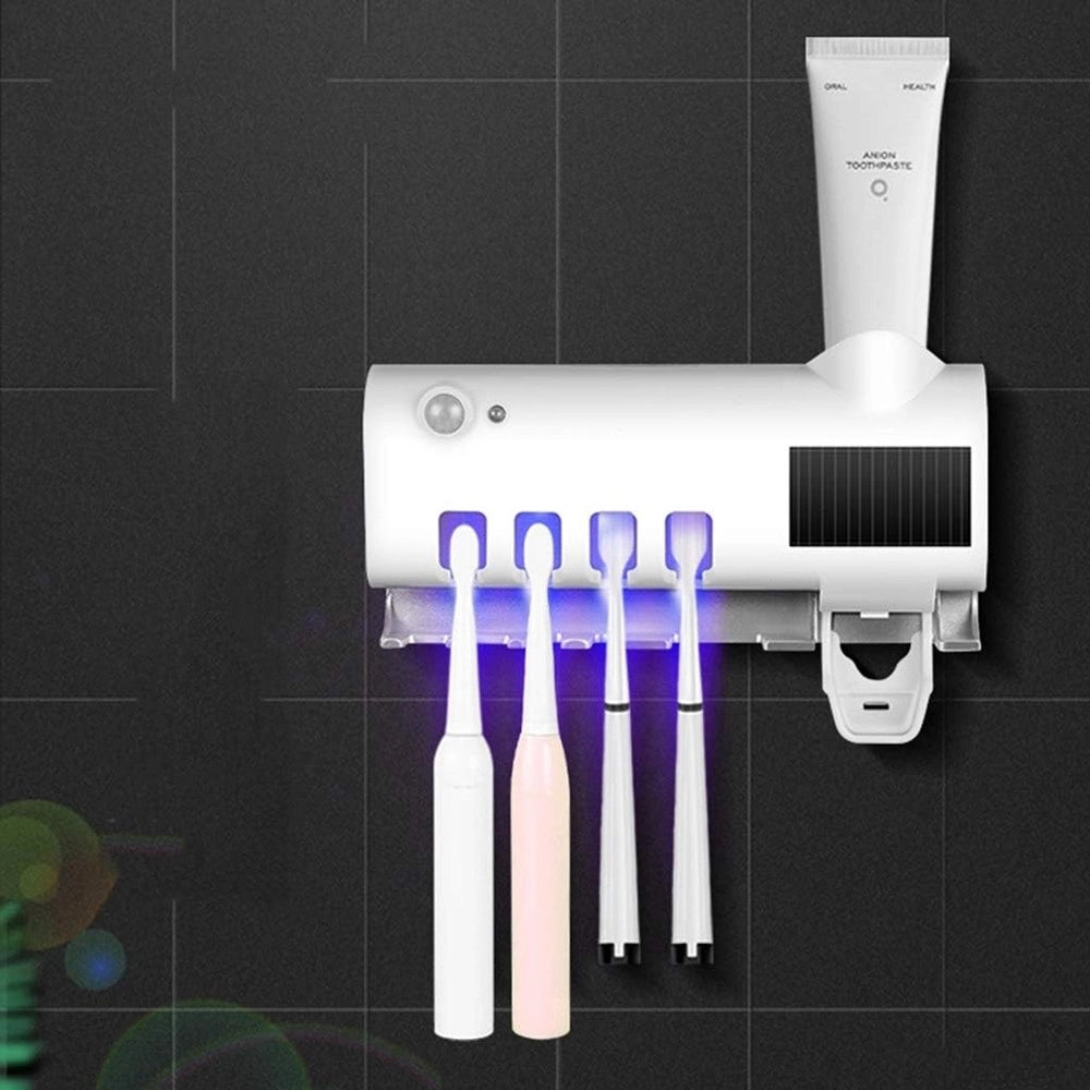 Trade Shop - Sterilizzatore Porta Spazzolino Denti Con Dispenser Dentifricio Organizer Parete Bagno Uv -