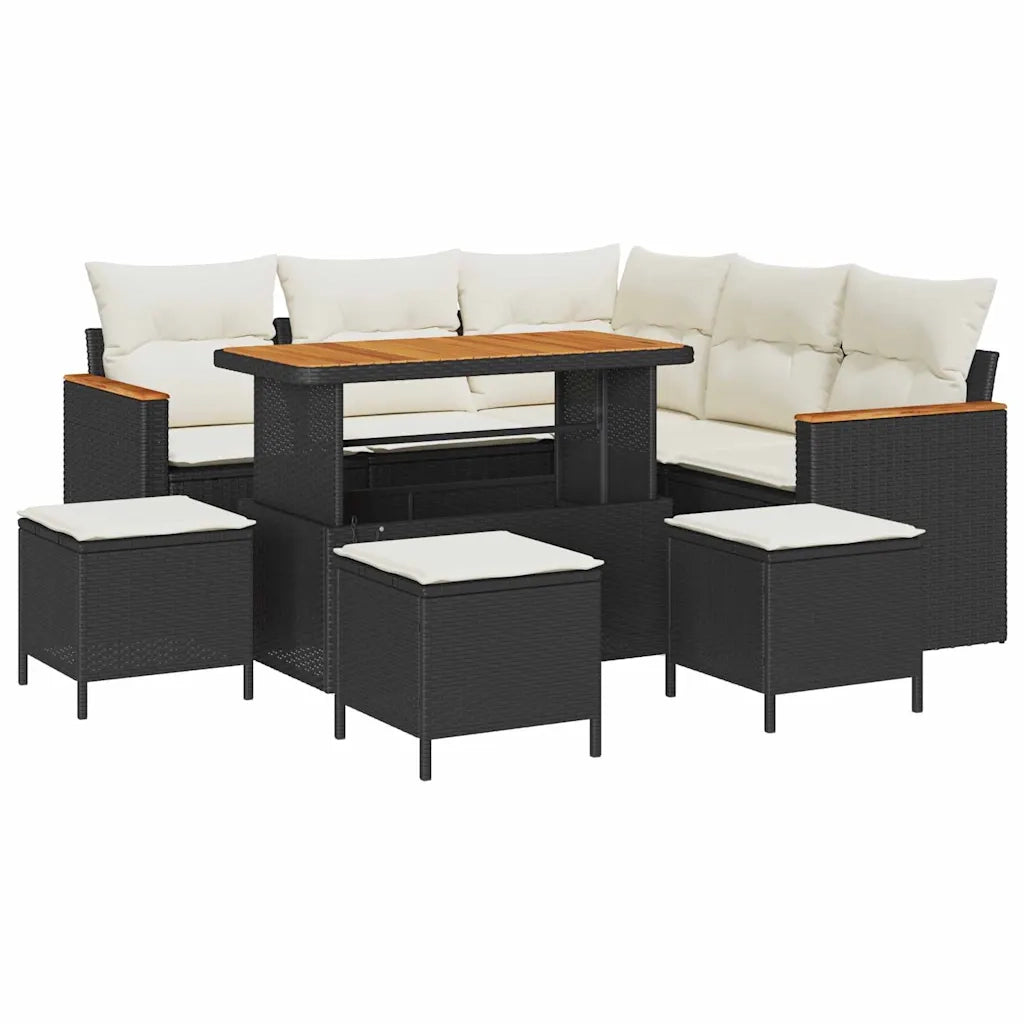 Set Divano da Giardino 9 pcs Nero polyrattan