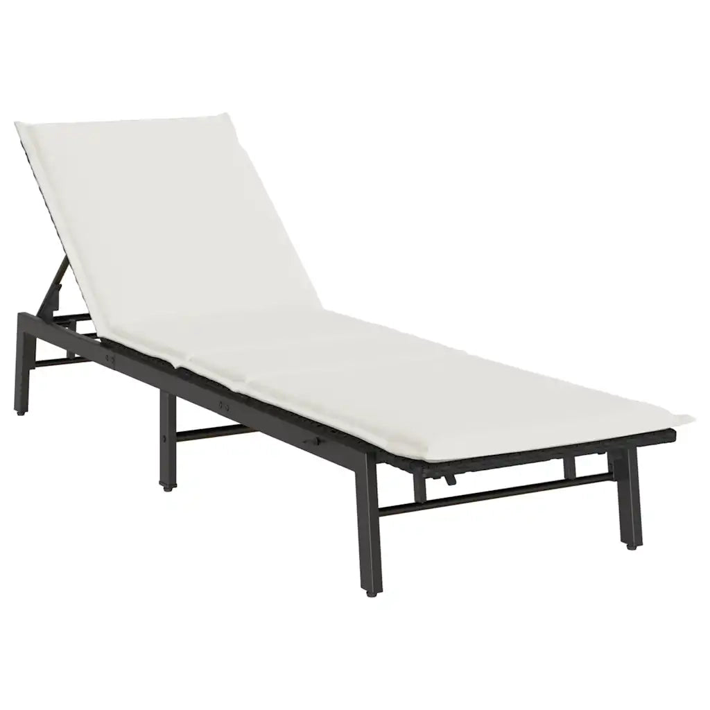Lettino Prendisole con Cuscino Nero in Polyrattan 4104079