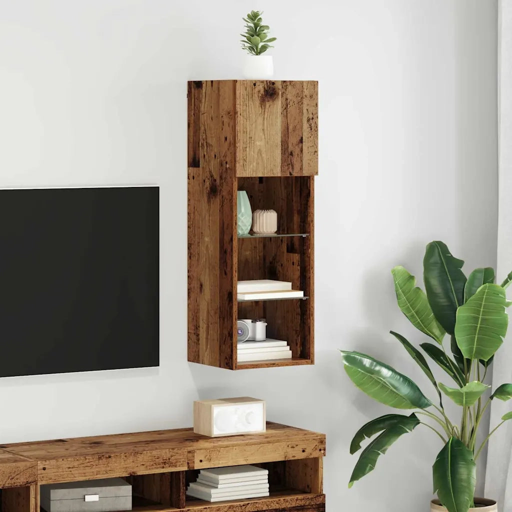 Mobile TV da Parete | Armadietto TV | Mobile Porta TV con LED Legno vecchio 30,5 x 30 x 90 cm