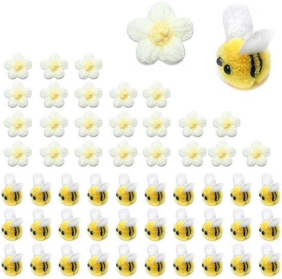 Decorazione per Cappelli 30 Stuks - Piume/Vilten Api - Fiori Ricamati 20 Stuks - Carine Decorazioni - Per Cappelli/Sciarpe - Design Realistico - Decorazione per Api