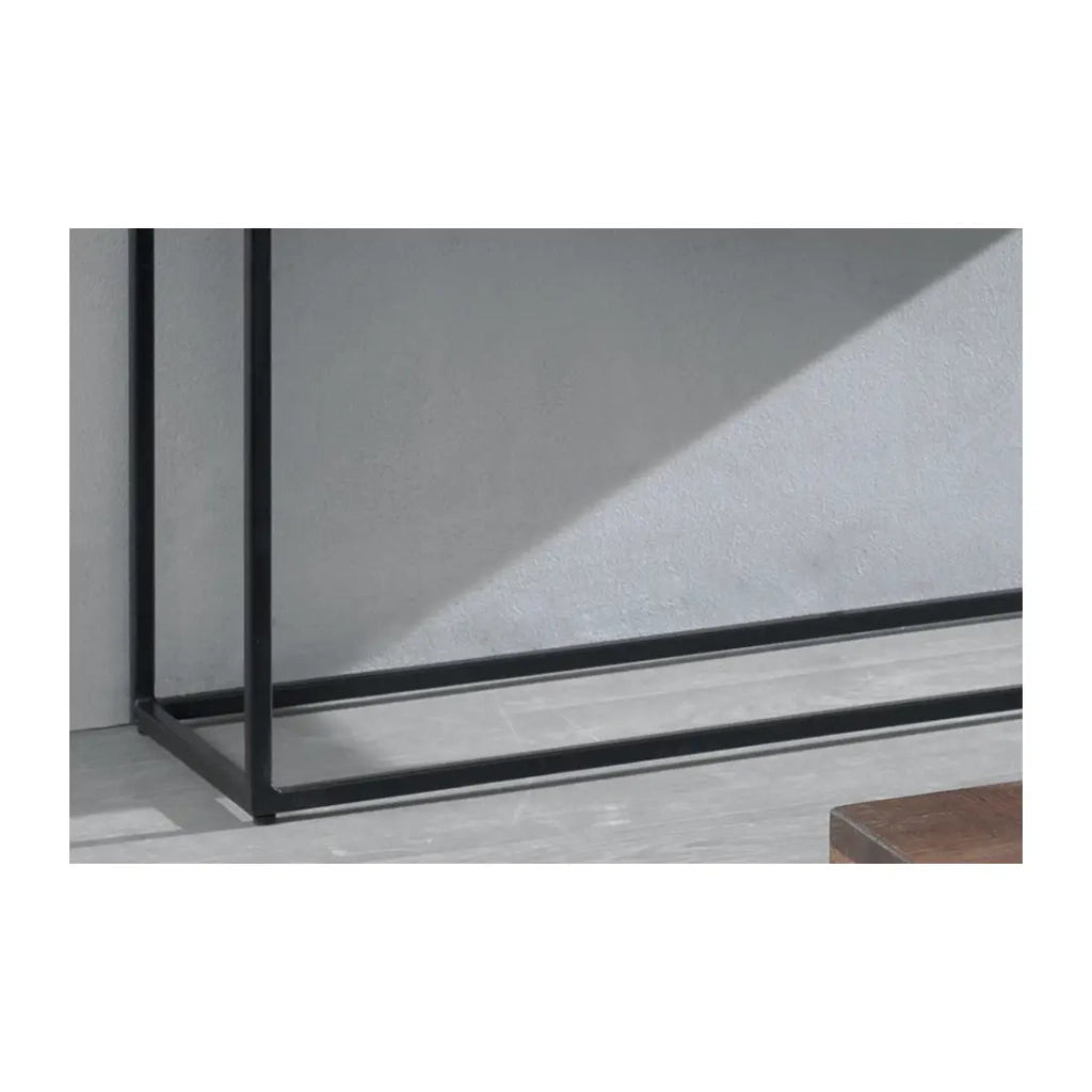Console da salotto GOA - Legno massiccio esotico e metallo nero - 2 ripiani