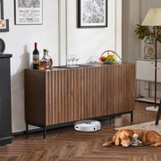 Sideboard Mid-Century Modern - Zephmum - 150x40x80cm Eiche dunkel gemasert, 3 T¨¹ren, 3D-Design, verstellbare B?den