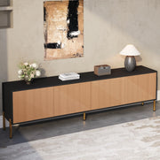 Mobile TV 179x35x53.5 cm con 4 ante e spazio contenitore in truciolare nero e naturale