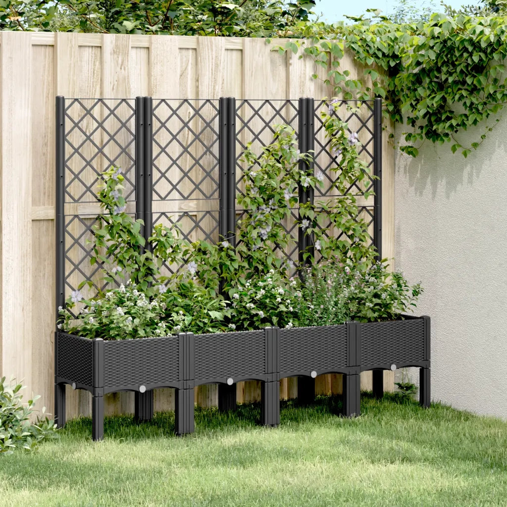 Fioriera | Cassetta per fiori | Vaso da Giardino con Traliccio Nera 160x40x142 cm in PP