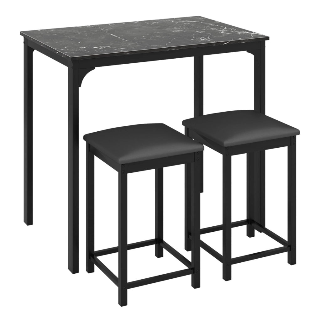 Set da bar a 3 pezzi con 1 tavolo e 2 sgabelli da bar imbottiti gambe in metallo, Set da pranzo ad altezza bancone Nero
