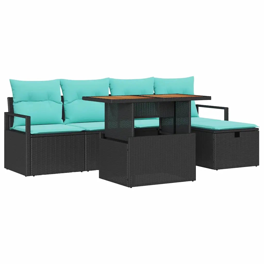 Set Divano da Giardino con cuscino 6 pcs Nero polyrattan 3359994