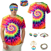Costume hippie con T-shirt colorato - Collana di pace - Occhiali da sole hippie - Cintura - Bracciale - Design retro - Costume tematico