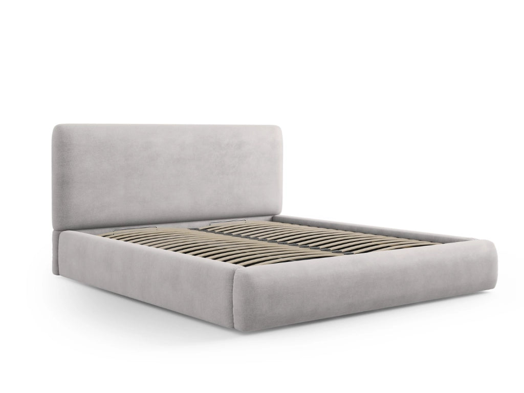 Cosmopolitan Design - Letto a cassettone con testiera "Colonel" 160x200cm in ciniglia grigio chiaro 