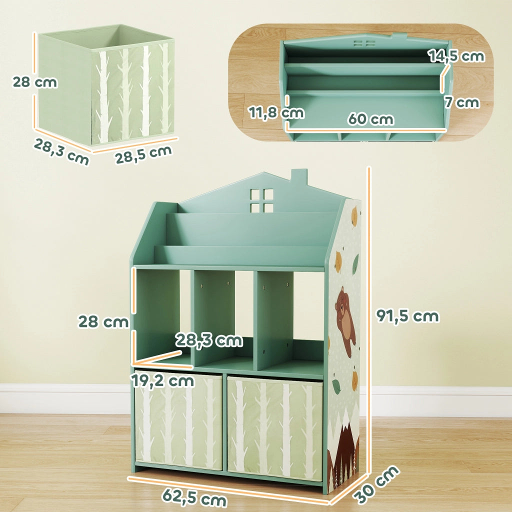 Libreria bambini con ripiani e 2 cassetti tessuto ¨C Xylo ¨C MDF verde