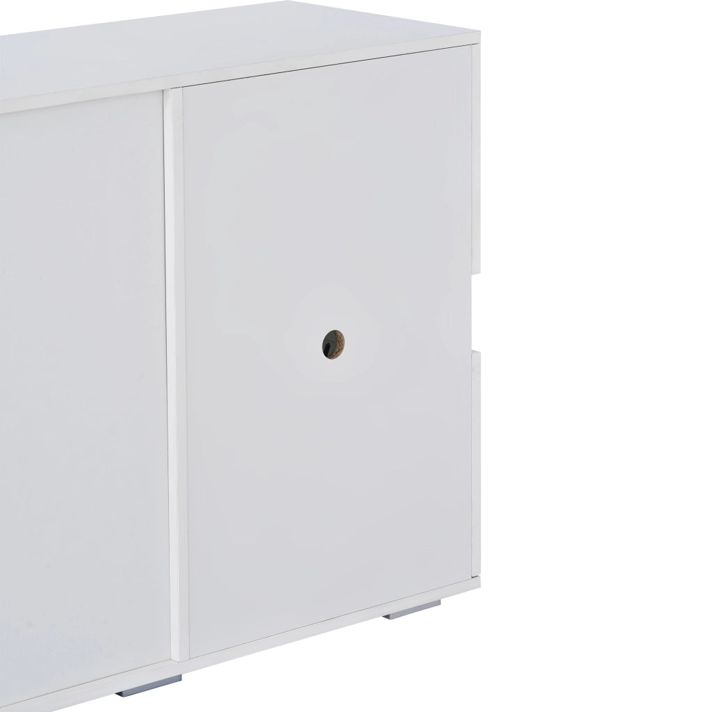 Sideboard bianco lucido con LED, 2 ante in acrilico e 4 cassetti