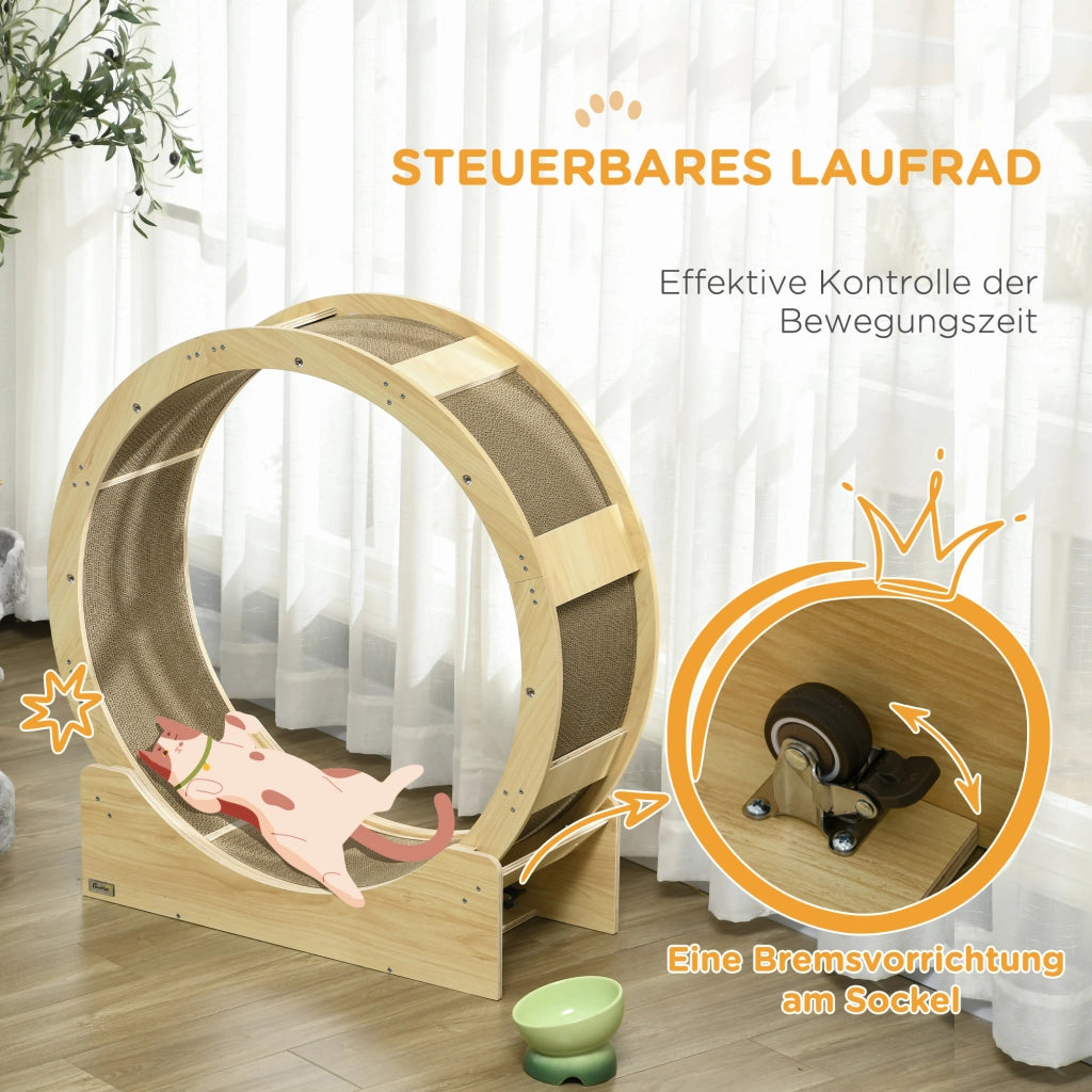 Ruota per Gatti 91 cm con Freno e Grattatoio ¨C Zephmum ¨C Legno di Quercia