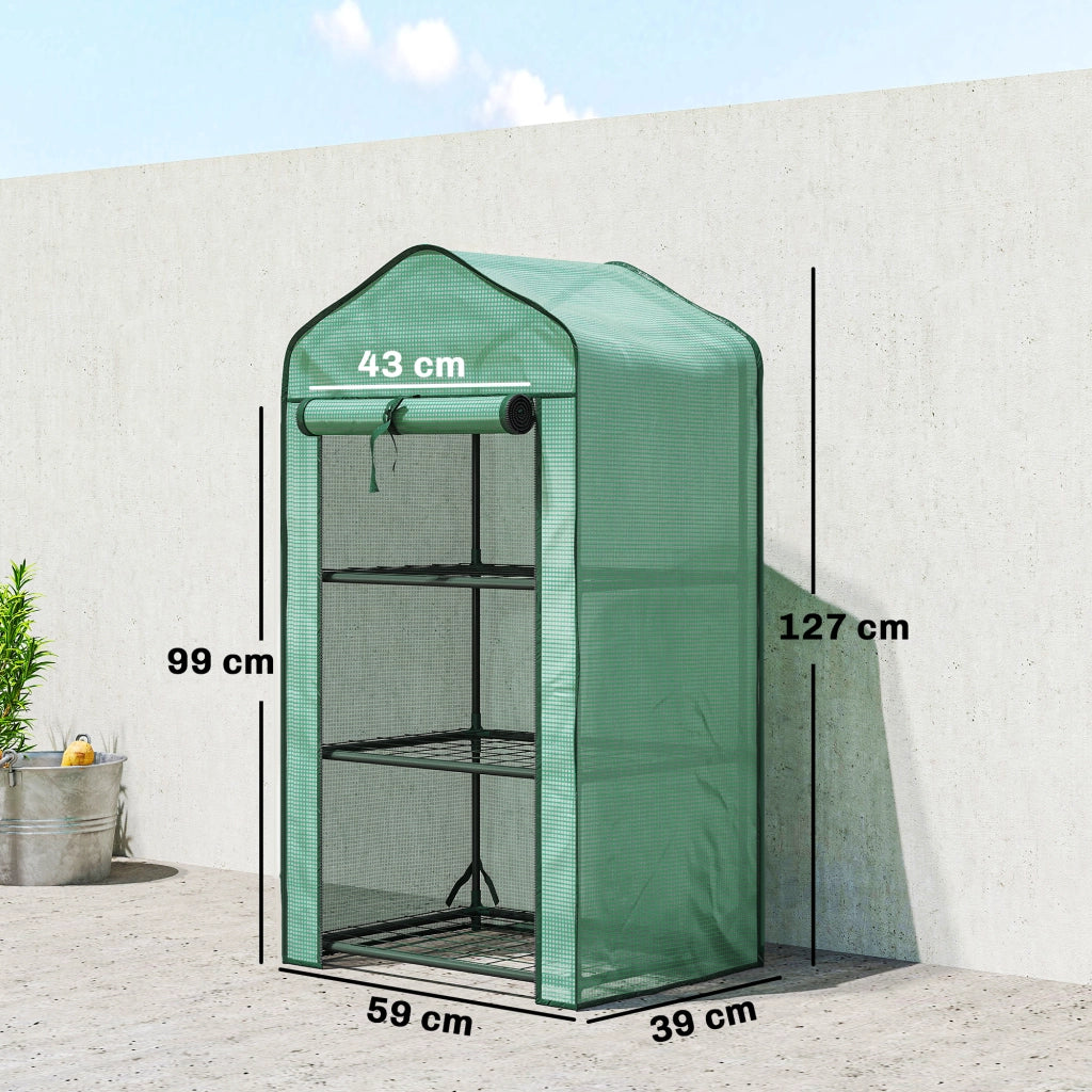 Serra da giardino con scaffali 3 livelli ¨C Xylo ¨C acciaio verde 59x39x127 cm balcone esterno