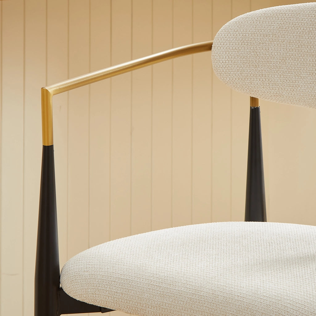 SGABELLO DA BAR Set da 2 pezzi con braccioli, tessuto beige, struttura nero e oro