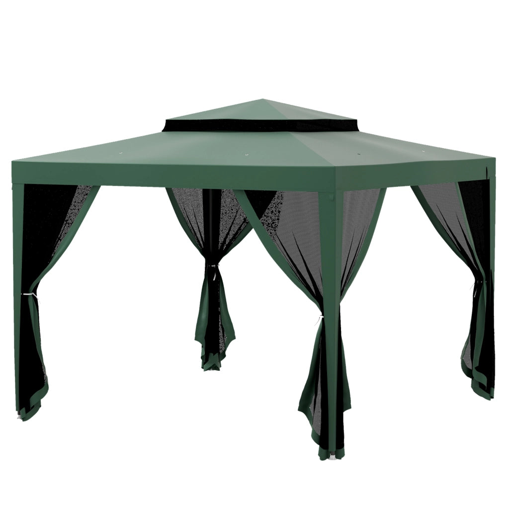 Gazebo da Giardino 3x3m con 4 Zanzariere Laterali Tetto Doppio Telaio Metallo ¨C Xylo ¨C Verde