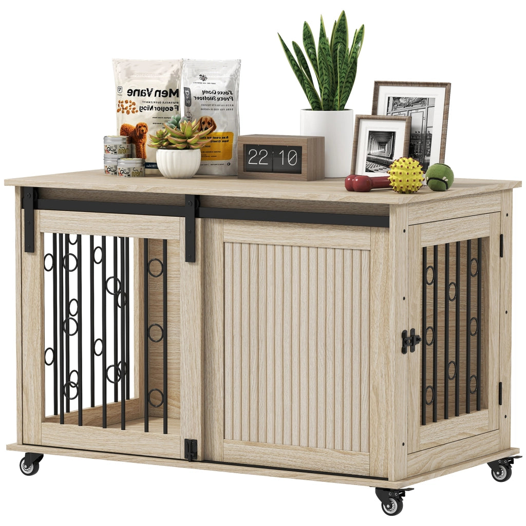 Cassa per cani con ruote e porta scorrevole ¨C zephmum ¨C 100x56x65 cm