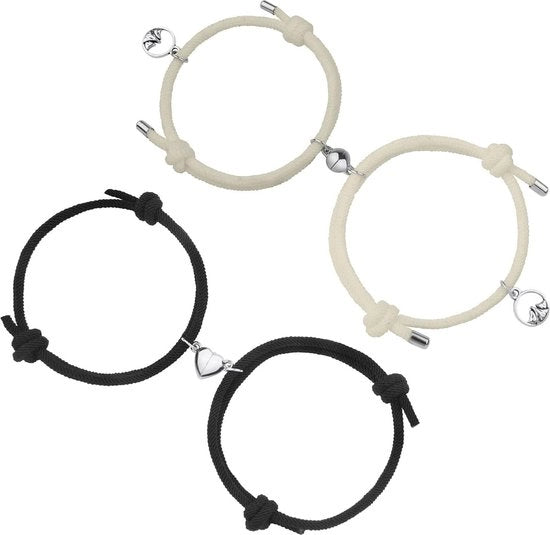 Armband con corda regolabile con cuore e magneti - regalo per coppia - 2 paia