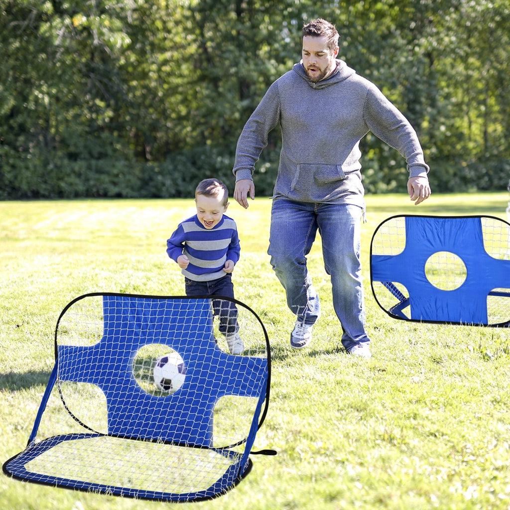 Porte da calcio a scomparsa, set da 2, mini porte portatili pieghevoli con borsa per il trasporto, blu, 123x80x80 cm, per giardino e attivit¨¤