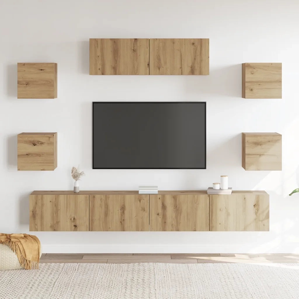 Set Mobile TV 7 pz | Armadietto TV | Mobile Porta TV Montato a Parete Rovere in Legno Multistrato