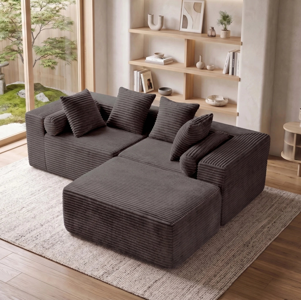 Divano modulare a L con chaise longue; 266 cm; in schiuma e molle; nero