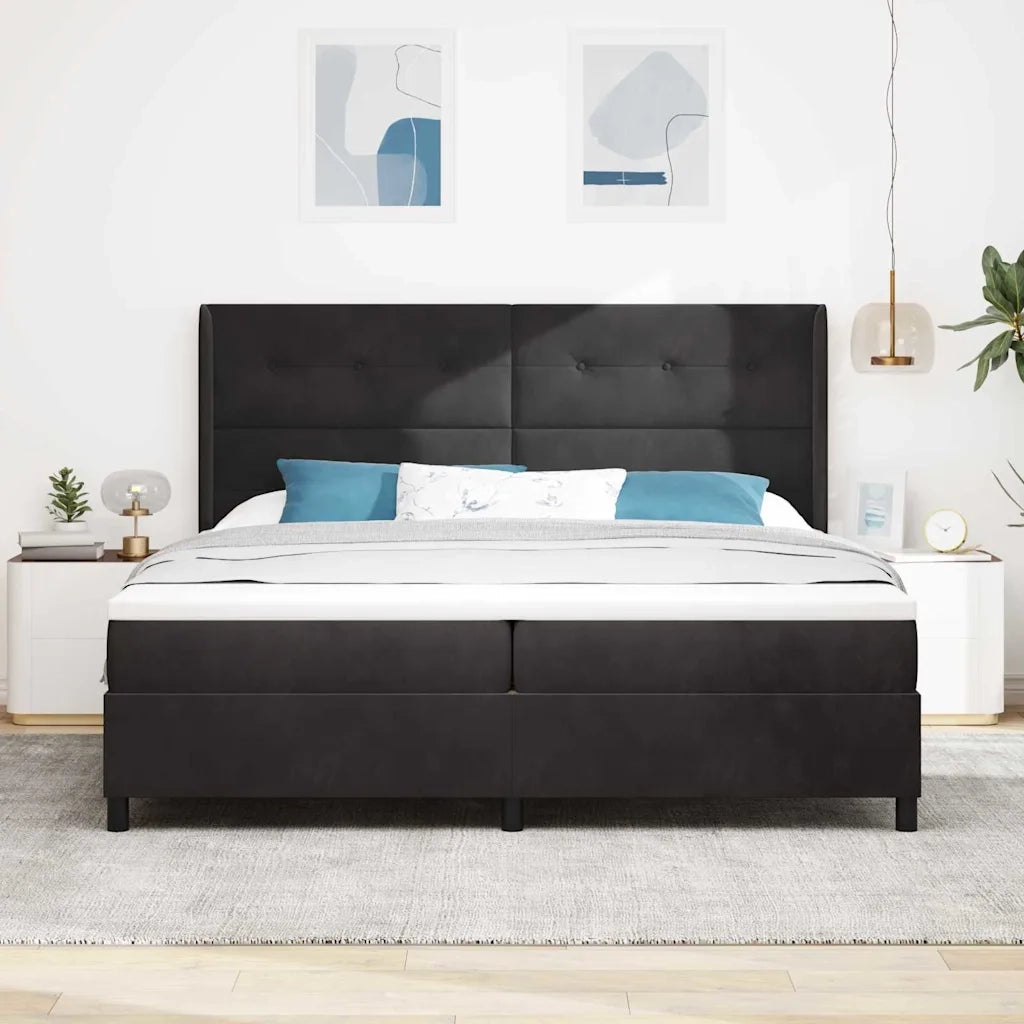 Letto a molle con materasso con led Nero 200 x 200 cm Velluto