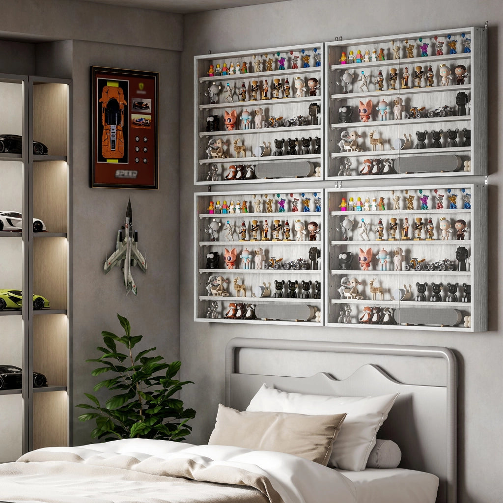 Libreria a 4 Ripiani Regolabili in Legno con Ante in Vetro ¨C Zephmum ¨C Grigio 80x60x9.5 cm