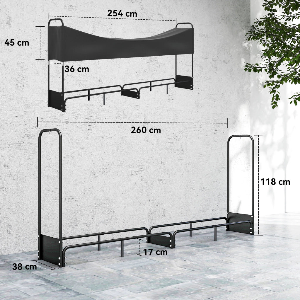 Ripostiglio Legna da Ardere Esterno ¨C zephmum ¨C Nero 260x38x118 cm
