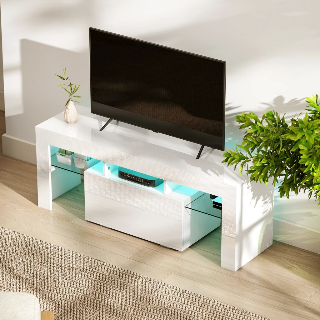 Mobile TV con LED RGB e ripiani in vetro temperato ¨C Xylo ¨C bianco lucido 120x34x45cm