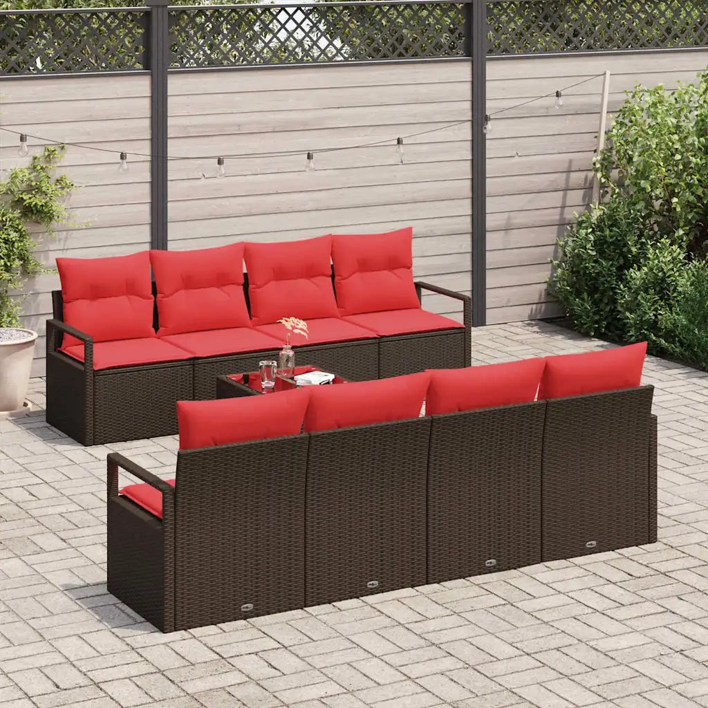 Set di divani con cuscino 7 pcs Marrone e Rosso polyrattan 3346314