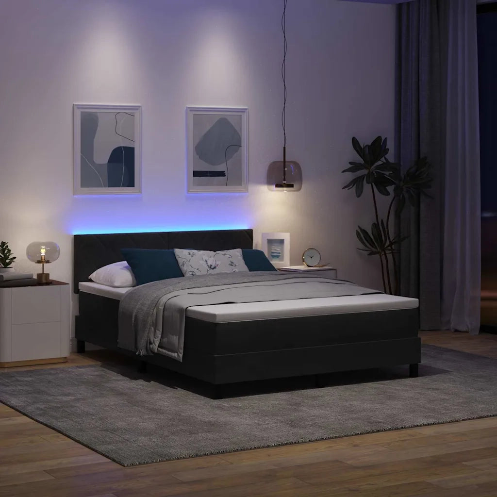 Letto a Sorgente LED con materasso Nero 140 x 190 cm Velluto