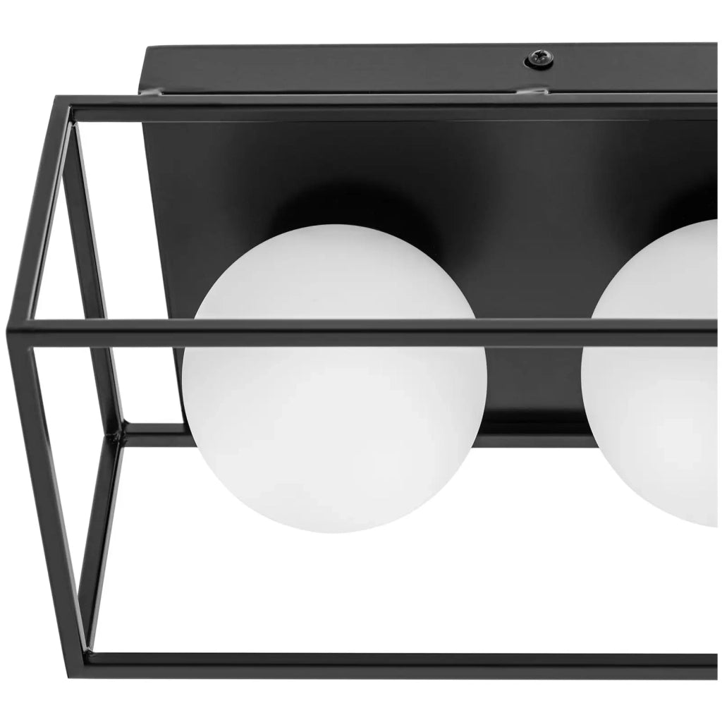 Lampada da soffitto con 3 globi in vetro e struttura in ferro finitura in vetro opaco bianco e nero e ferro 14_0009522