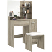 Toeletta con Sgabello Specchio Cassetto Ripiani Aperti Regolabile Anti-ribaltamento ¨C Xylo ¨C Beige Naturale