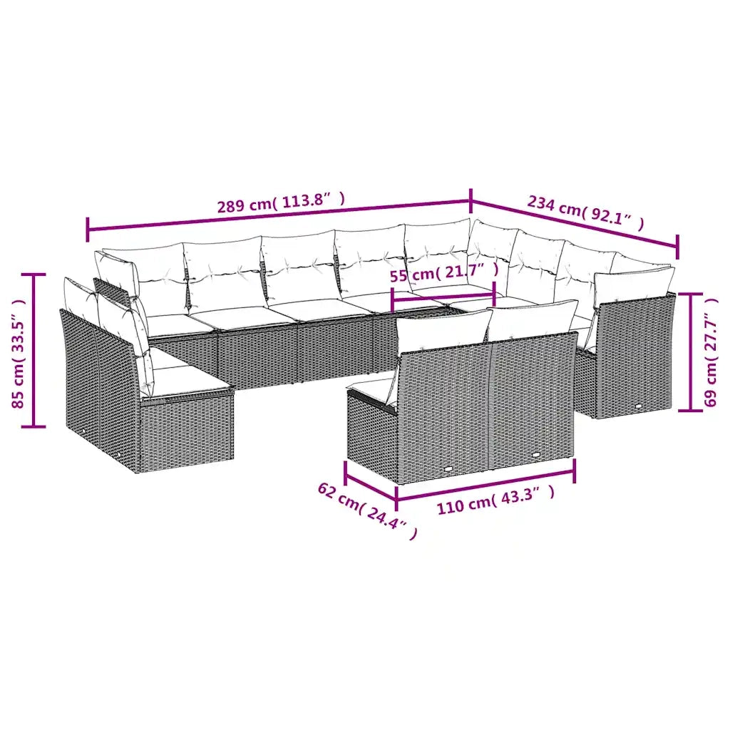 Set Divani da Giardino 12 pz con Cuscini Nero in Polyrattan 3218467