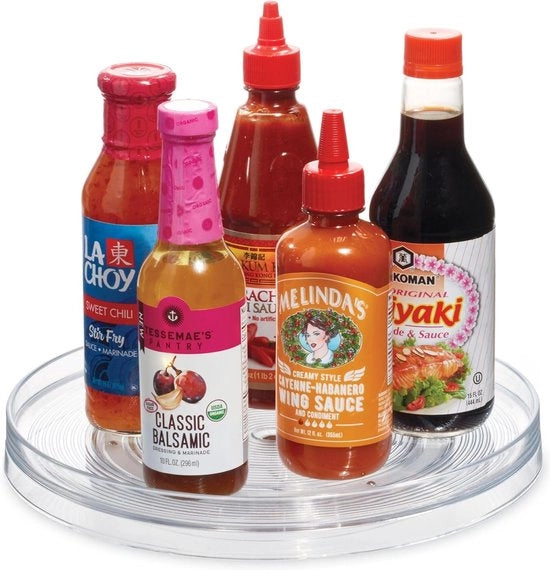 Organizzatore per la cucina, grande tavolo girevole in plastica BPA-free per la dispensa, contenitore girevole per spezie e scatole di conservazione, trasparente