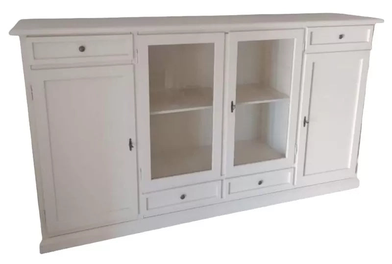 Madia credenza 4 porte 4 cassetti legno shabby bianco 205x49x113 - Mobili 2G