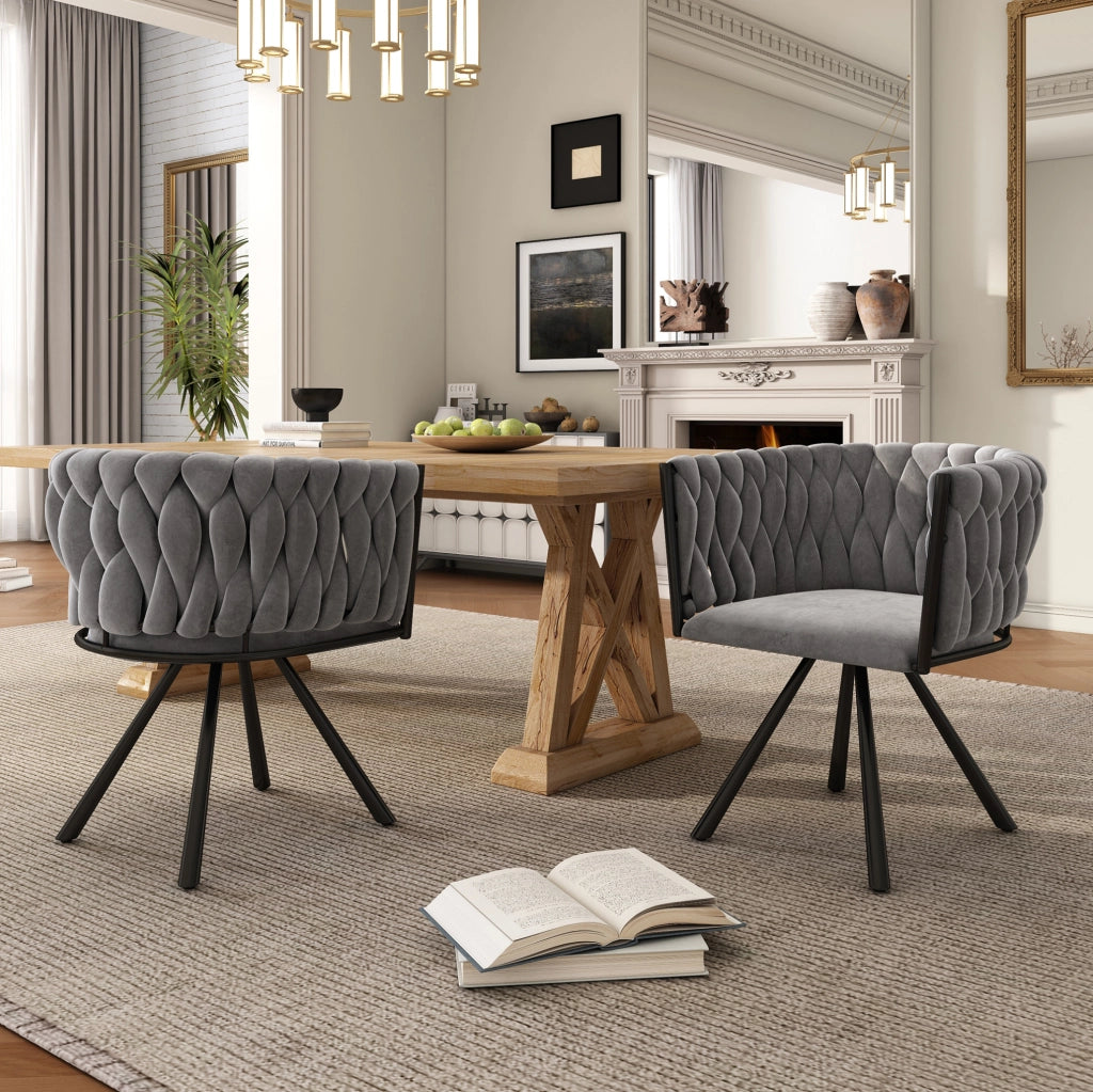 Set di 6 sedie girevoli da pranzo con schienale ergonomico in velluto grigio
