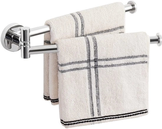 Sostegno per Asciugamani a Rotazione 2 Braccia Montaggio a Parete per Bagno e Cucina - Acciaio Inossidabile Liscio