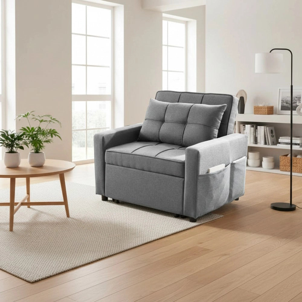 Poltrona Letto Miray in Tessuto Grigio con Seduta Trapuntata – Design Salvaspazio