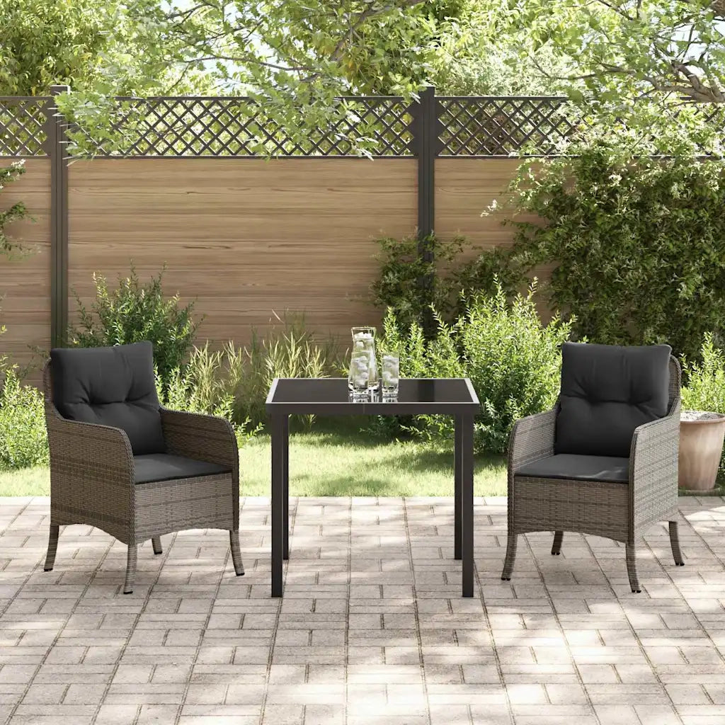Set da Pranzo per Giardino con cuscino 3 pcs Grigio polyrattan