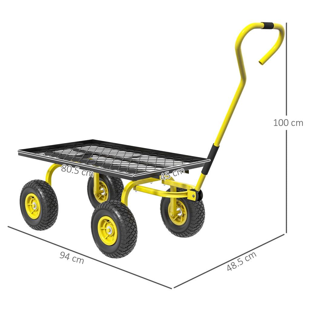 Carrello da Giardino in Acciaio con Capacit¨¤ 150 kg e Maniglia Rivestita, 94x48.5x100 cm, Giallo e Nero