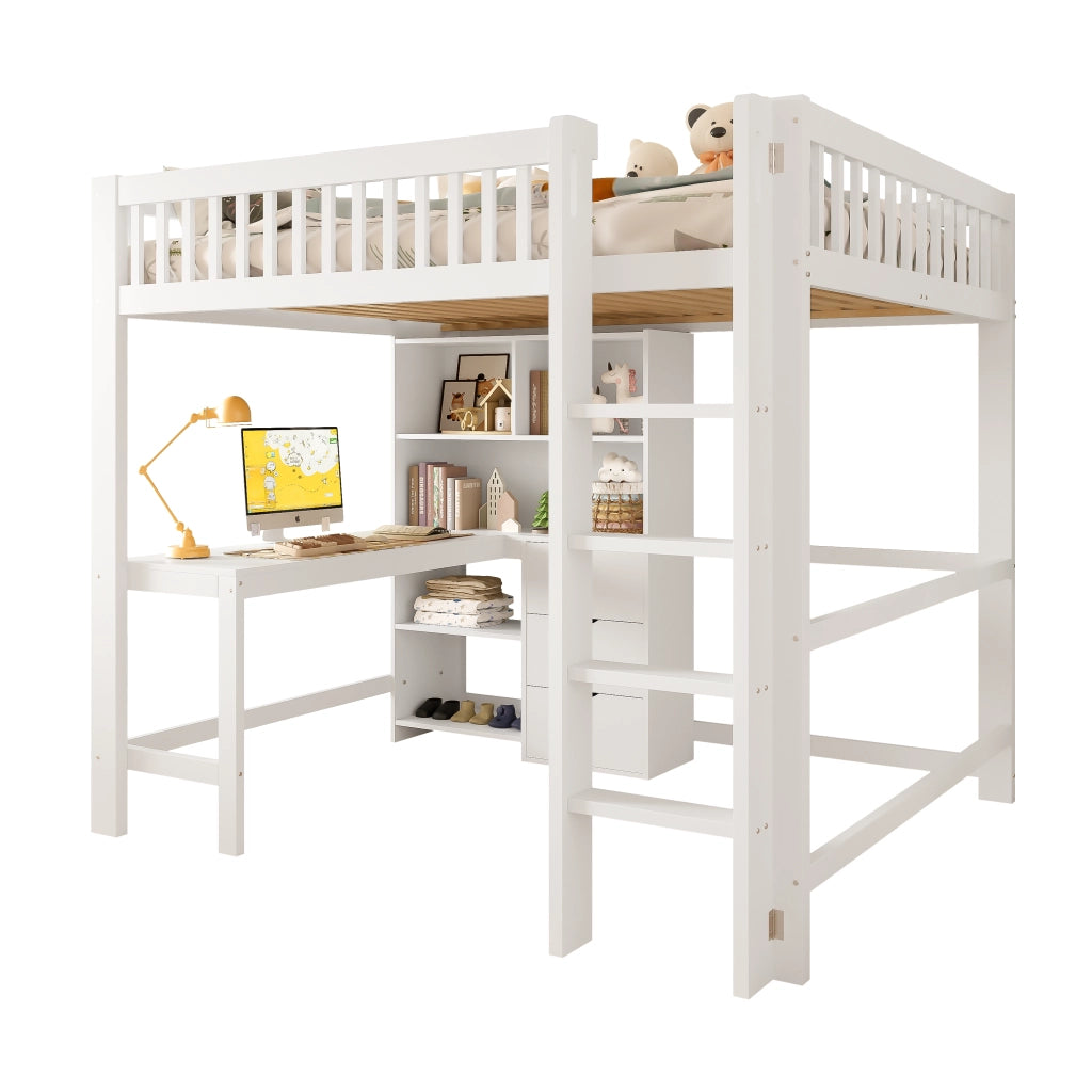 LETTO A SOPPALCO con scrivania 140x200 cm bianco in pino e MDF