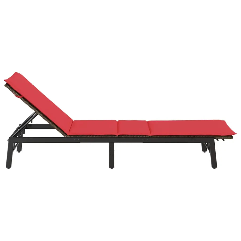 Lettino Prendisole con Cuscino Marrone in Polyrattan 4104085
