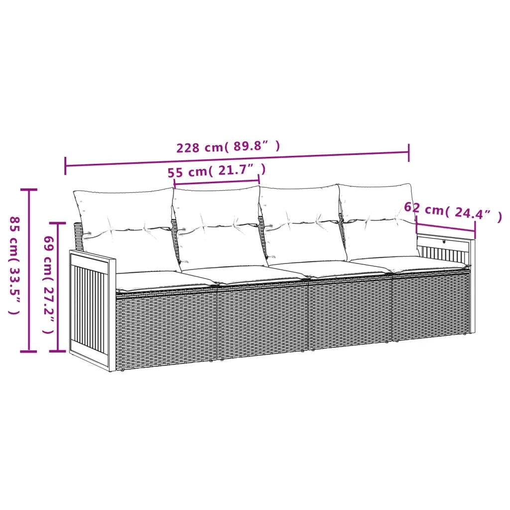 Set Divano da Giardino 4 pz con Cuscini Beige in Polyrattan 3227451