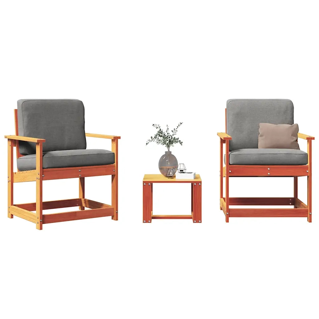 Set Salotto da Giardino 3 pz | Set di Mobili da Esterno Marrone Cera Legno Massello Pino
