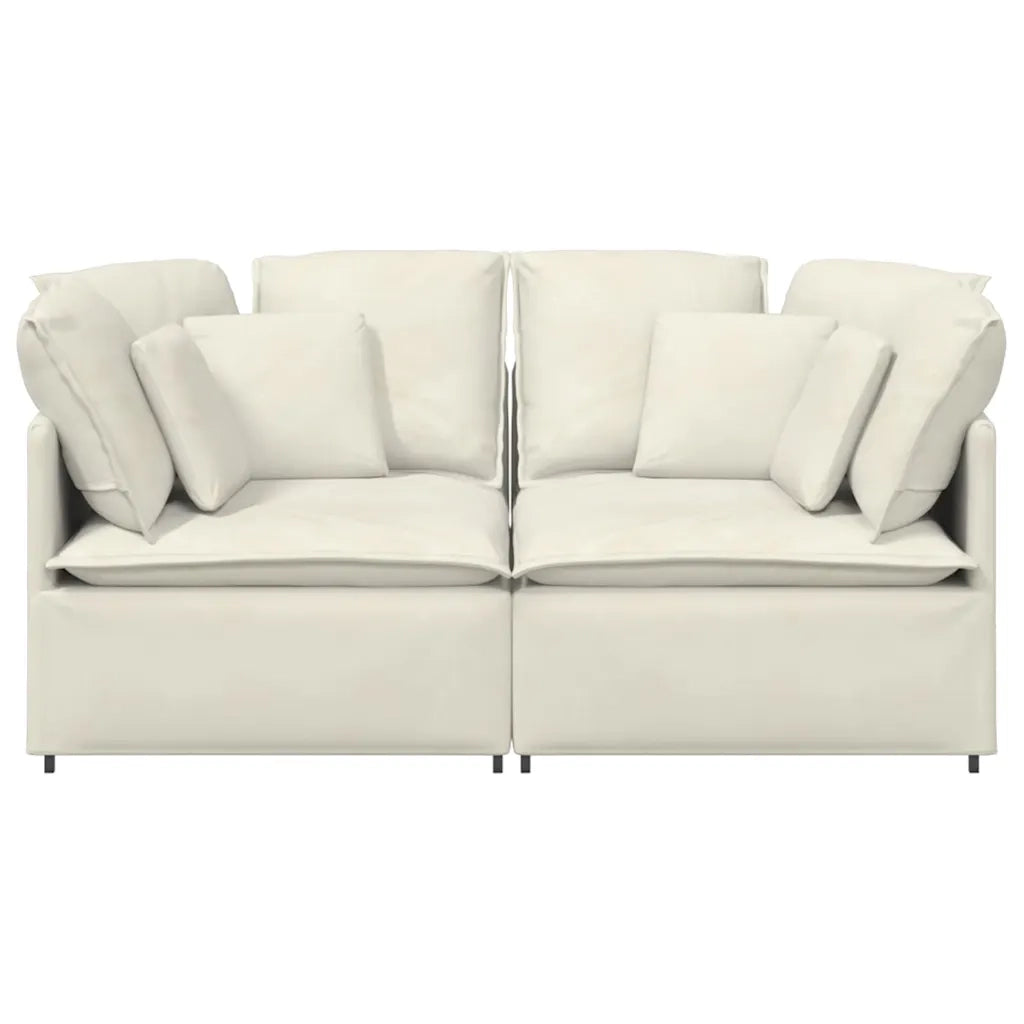 Divano Modulare con Cuscini in Velluto Crema 3321256