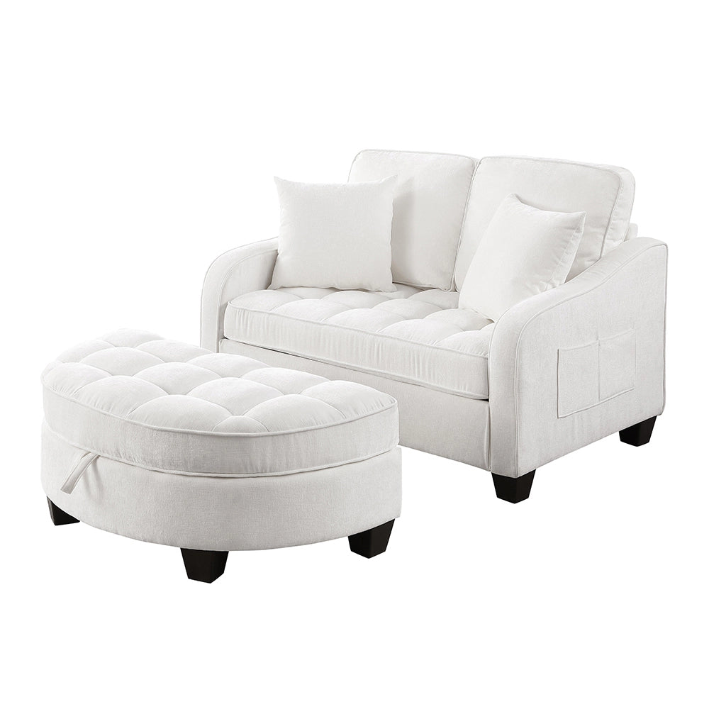 Divano multifunzione 2 in 1 - Xylo - Con pouf, legno eucalipto, beige