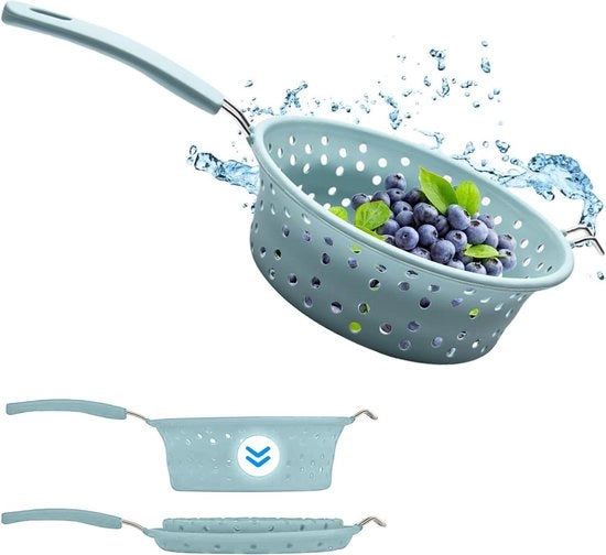 Zeppa per cucina pieghevole - silicone e acciaio inossidabile - 21 cm - lavastoviglie - pasta verdure frutta - verde