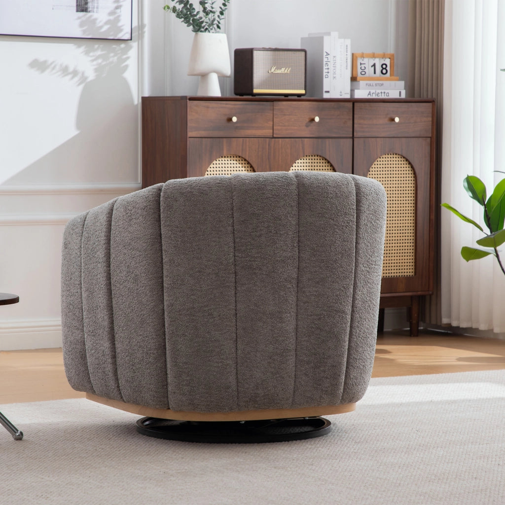 Poltrona Pouf Girevole in Tessuto Chenille ¨C MINIMAL ¨C Grigio, Gambe in Metallo